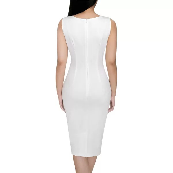 VFSHOW Womens Front Zipper Slim Work Business Office Bodycon Sheath Pencil DressOff White and Floral Lace