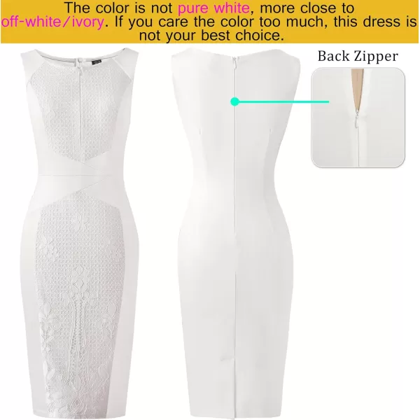 VFSHOW Womens Front Zipper Slim Work Business Office Bodycon Sheath Pencil DressOff White and Floral Lace