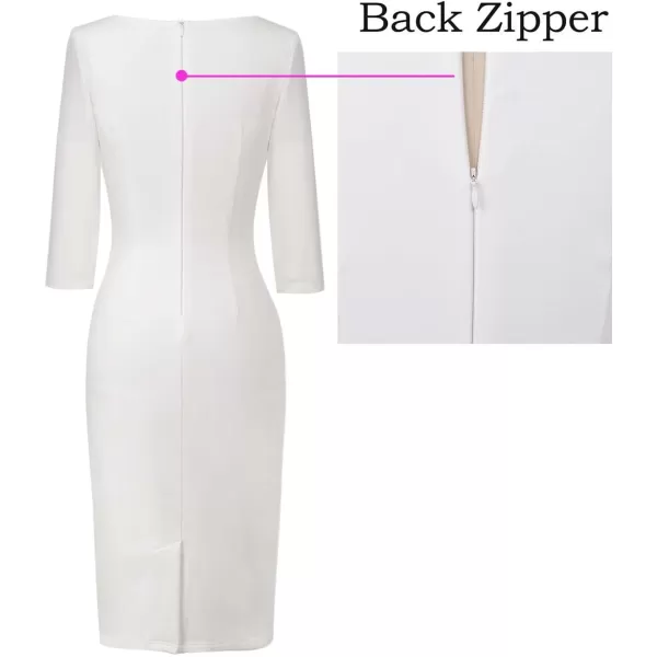 VFSHOW Womens Front Zipper Slim Work Business Office Bodycon Sheath Pencil DressOffwhite34 Sleeve2