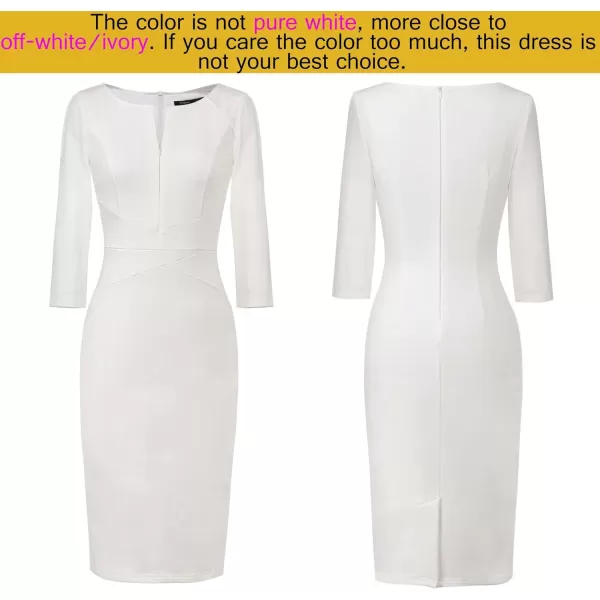 VFSHOW Womens Front Zipper Slim Work Business Office Bodycon Sheath Pencil DressOffwhite34 Sleeve2