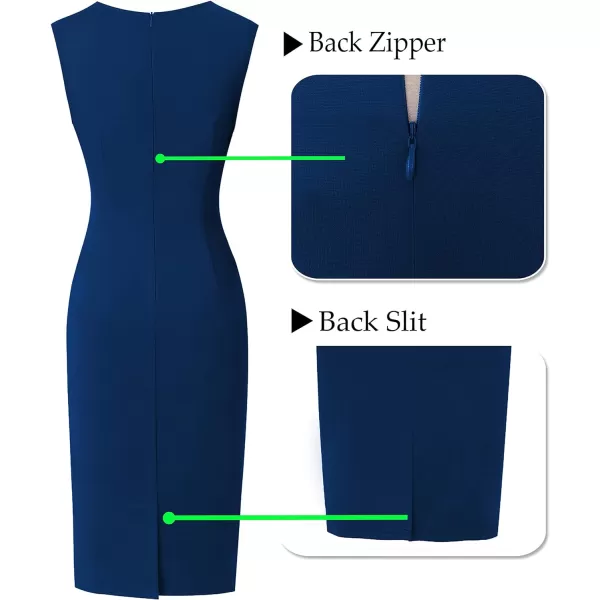 VFSHOW Womens Front Zipper Slim Work Business Office Bodycon Sheath Pencil DressPeacock Blue and Floral Lace