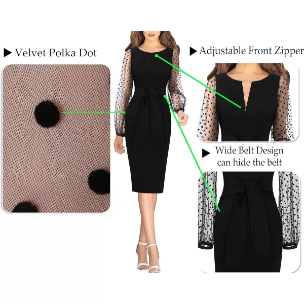 VFSHOW Womens Front Zipper Tie Waist Slim Work Business Office Bodycon Pencil DressBlack4