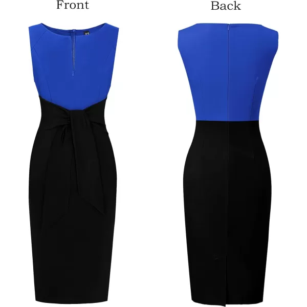 VFSHOW Womens Front Zipper Tie Waist Slim Work Business Office Bodycon Pencil DressRoyal Blue and Black