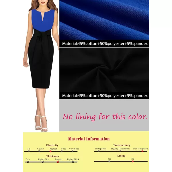 VFSHOW Womens Front Zipper Tie Waist Slim Work Business Office Bodycon Pencil DressRoyal Blue and Black