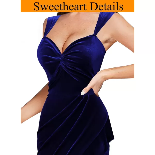 VFSHOW Womens Glitter Sweetheart V Neck Twist Front Backless Ruched Ruffle Slit Formal Evening Gown Maxi DressDark Blue Velvet