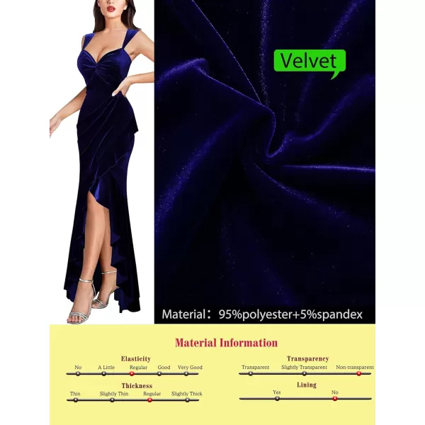 VFSHOW Womens Glitter Sweetheart V Neck Twist Front Backless Ruched Ruffle Slit Formal Evening Gown Maxi DressDark Blue Velvet