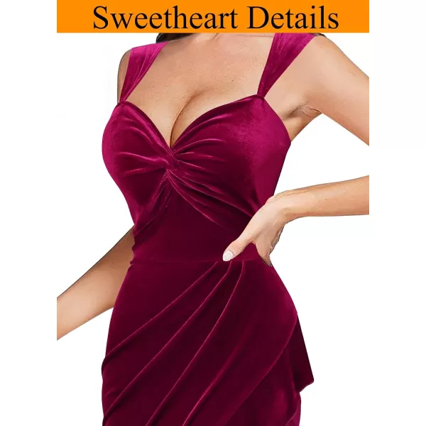 VFSHOW Womens Glitter Sweetheart V Neck Twist Front Backless Ruched Ruffle Slit Formal Evening Gown Maxi DressFuchsia Velvet