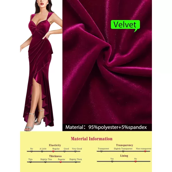 VFSHOW Womens Glitter Sweetheart V Neck Twist Front Backless Ruched Ruffle Slit Formal Evening Gown Maxi DressFuchsia Velvet