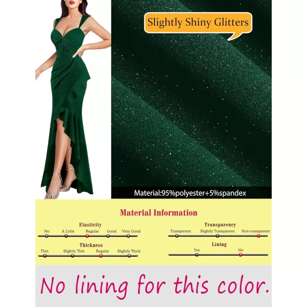 VFSHOW Womens Glitter Sweetheart V Neck Twist Front Backless Ruched Ruffle Slit Formal Evening Gown Maxi DressSparkly Dark Green