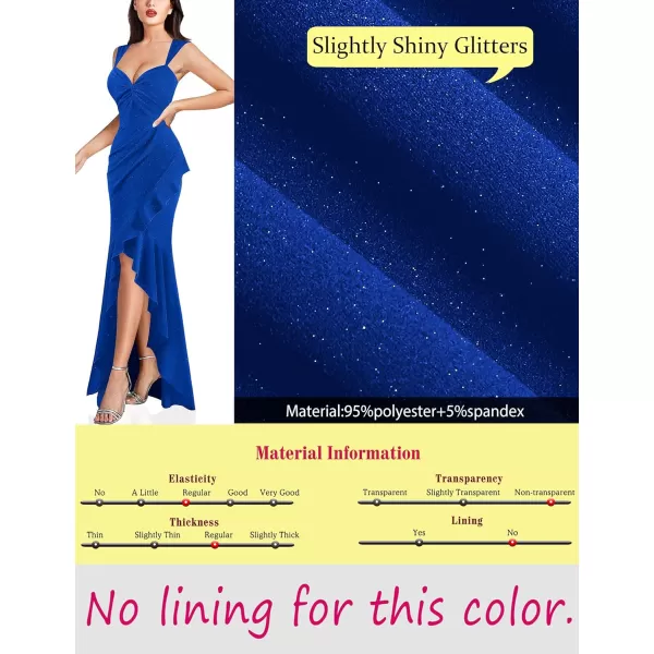 VFSHOW Womens Glitter Sweetheart V Neck Twist Front Backless Ruched Ruffle Slit Formal Evening Gown Maxi DressSparkly Royal Blue