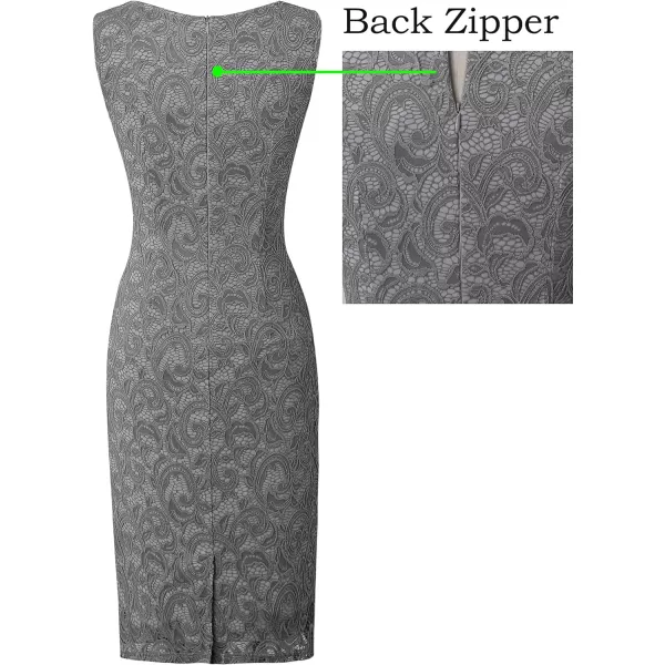 VFSHOW Womens Grey Floral Lace Slim Zipper Up Party Cocktail Night Out Bodycon Pencil Sheath Dress 7933 Gry 3XLVFSHOW Womens Grey Floral Lace Slim Zipper Up Party Cocktail Night Out Bodycon Pencil Sheath Dress 7933 Gry 3XL