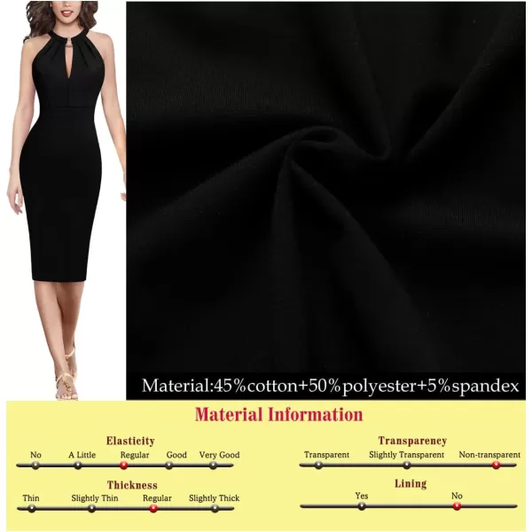 VFSHOW Womens Halter Neck Keyhole Cocktail Party Pleated Ruched Slim Fitted Bodycon Pencil DressBlack Halter Neck2