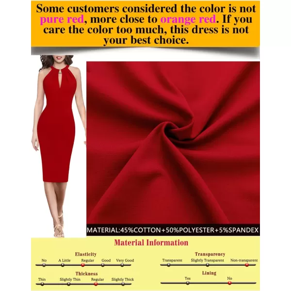 VFSHOW Womens Halter Neck Keyhole Cocktail Party Pleated Ruched Slim Fitted Bodycon Pencil DressRed Halter Neck2