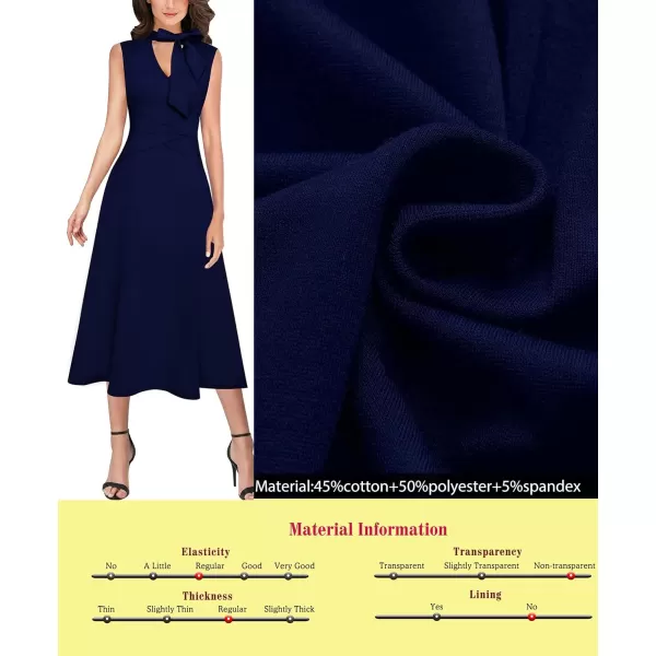 VFSHOW Womens Keyhole Front Patchwork Pockets Pleated Casual Party ALine Midi DressDark Bluesleeveless