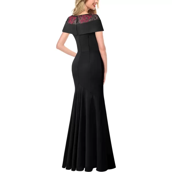 VFSHOW Womens Lace Ruffle Split Formal Evening Gown Prom Maxi Long DressBlack  Floral Embroidery2