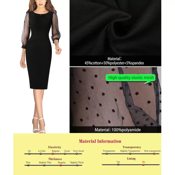 VFSHOW Womens Mesh Bishop Sleeve Front Zipper Cocktail Party Bodycon Pencil DressBlack  Mesh With Velvet Dot