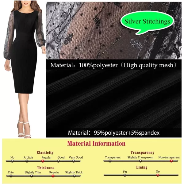 VFSHOW Womens Mesh Bishop Sleeve Front Zipper Cocktail Party Bodycon Pencil DressBlack Bishop Sleeve3