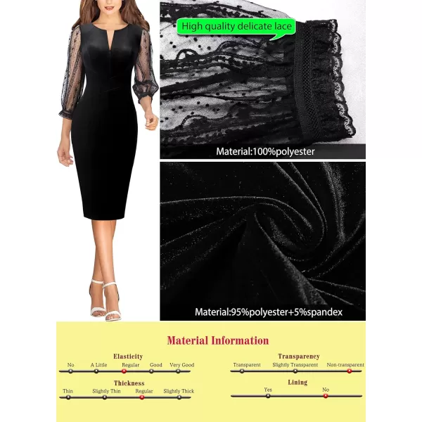 VFSHOW Womens Mesh Bishop Sleeve Front Zipper Cocktail Party Bodycon Pencil DressBlack Velvet