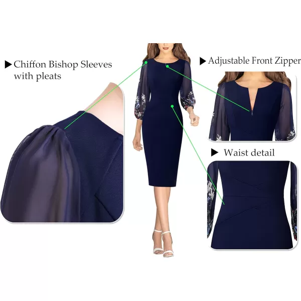 VFSHOW Womens Mesh Bishop Sleeve Front Zipper Cocktail Party Bodycon Pencil DressBlue