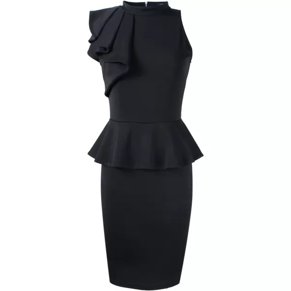 VFSHOW Womens Mock Neck Ruffle Peplum Business Cocktail Party Sheath DressBlack 3