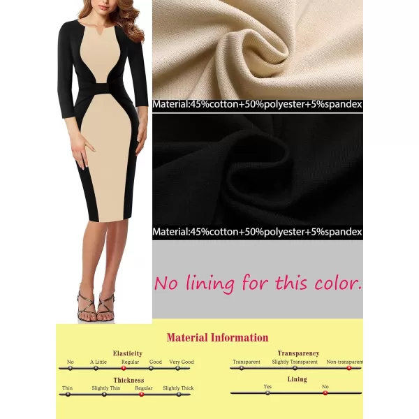 VFSHOW Womens Notch V Neck Bow Wear to Work Business Office Church Sheath DressBlack  Beige