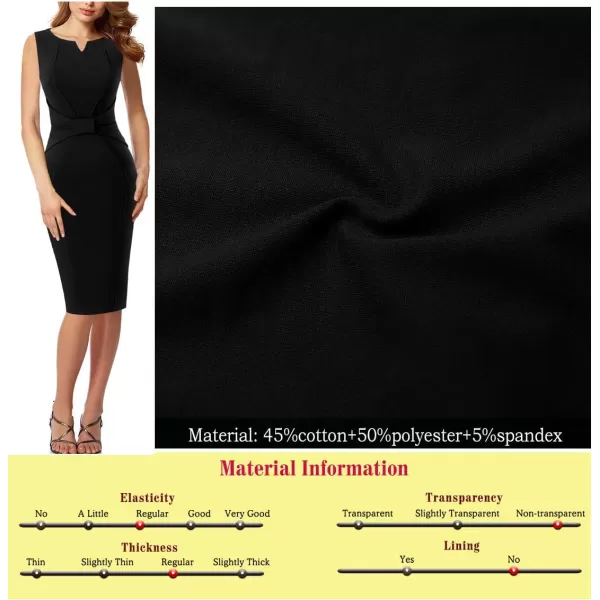 VFSHOW Womens Notch V Neck Bow Wear to Work Business Office Church Sheath DressBlack Notch Neck