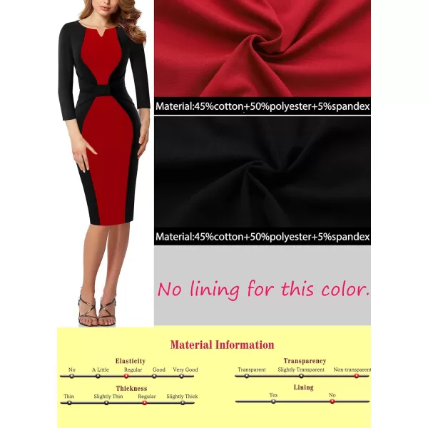 VFSHOW Womens Notch V Neck Bow Wear to Work Business Office Church Sheath DressBlack and Red