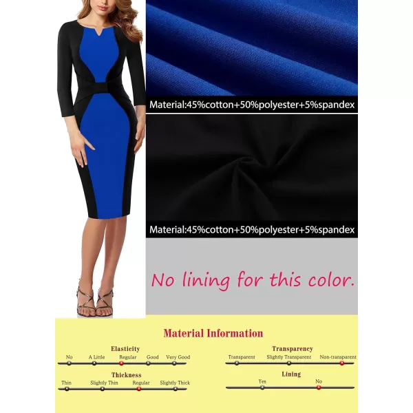 VFSHOW Womens Notch V Neck Bow Wear to Work Business Office Church Sheath DressBlack and Royal Blue