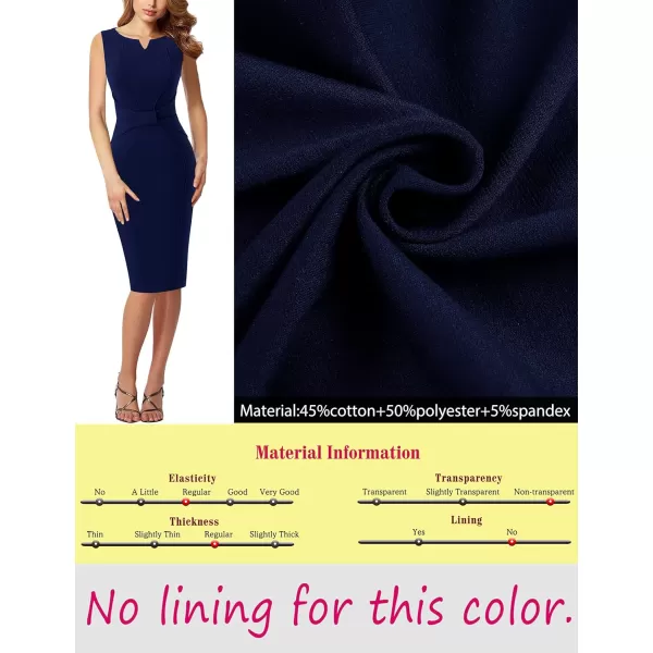 VFSHOW Womens Notch V Neck Bow Wear to Work Business Office Church Sheath DressNavy Blue2