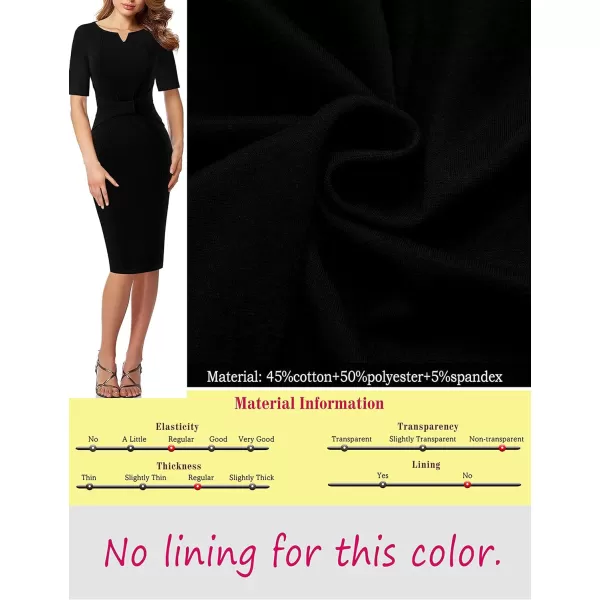 VFSHOW Womens Notch V Neck Bow Wear to Work Business Office Church Sheath DressSolid Black