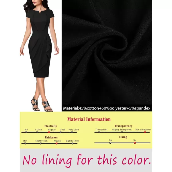 VFSHOW Womens Notch V Neck Ruched Ruffle 2023 Work Business Office Party Bodycon Pencil DressBlack5