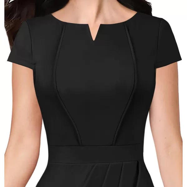 VFSHOW Womens Notch V Neck Ruched Ruffle 2023 Work Business Office Party Bodycon Pencil DressBlack5