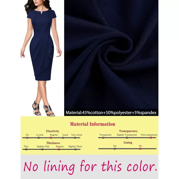 VFSHOW Womens Notch V Neck Ruched Ruffle 2023 Work Business Office Party Bodycon Pencil DressNavy Blue5