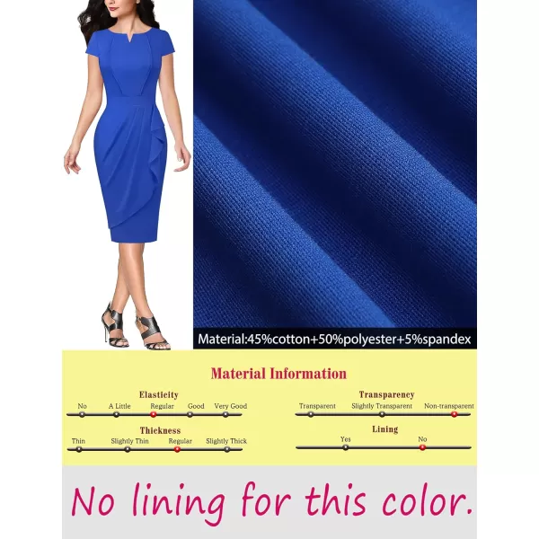 VFSHOW Womens Notch V Neck Ruched Ruffle 2023 Work Business Office Party Bodycon Pencil DressRoyal Blue5