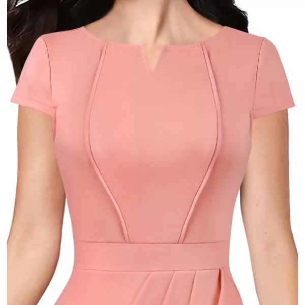 VFSHOW Womens Notch V Neck Ruched Ruffle 2023 Work Business Office Party Bodycon Pencil DressSalmon Pink5