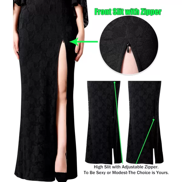 VFSHOW Womens Off Shoulder Bell Sleeve Formal Evening Wedding Party Maxi DressBlack Floral Lace9