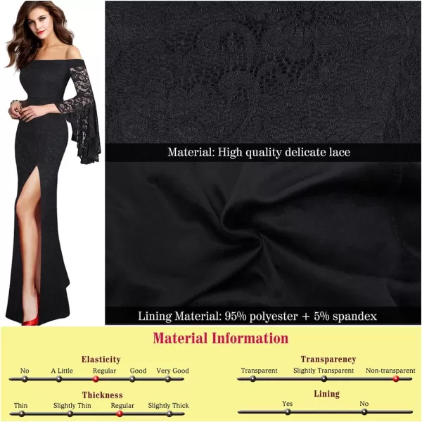 VFSHOW Womens Off Shoulder Bell Sleeve Formal Evening Wedding Party Maxi DressBlack Lace 2