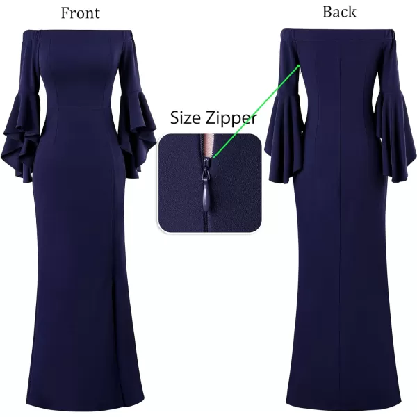 VFSHOW Womens Off Shoulder Bell Sleeve Formal Evening Wedding Party Maxi DressDark Blue