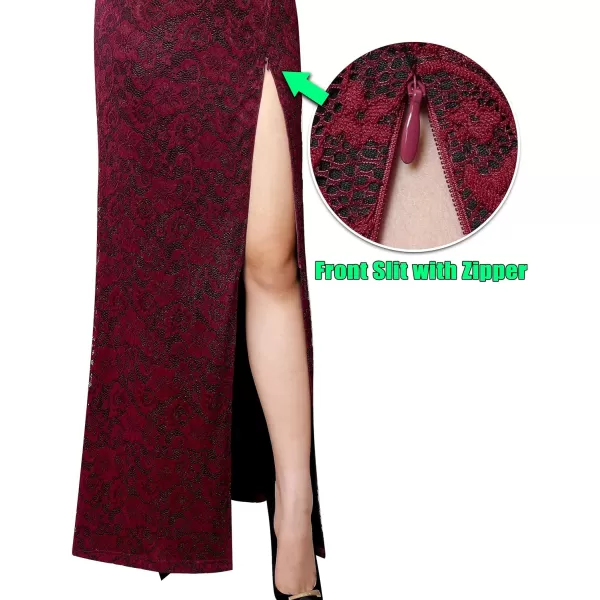 VFSHOW Womens Off Shoulder Bell Sleeve Formal Evening Wedding Party Maxi DressDark Red Lace