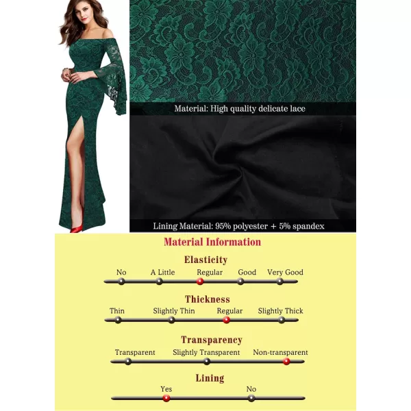 VFSHOW Womens Off Shoulder Bell Sleeve Formal Evening Wedding Party Maxi DressGreen Lace 2