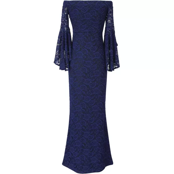 VFSHOW Womens Off Shoulder Bell Sleeve Formal Evening Wedding Party Maxi DressNew Blue Lace