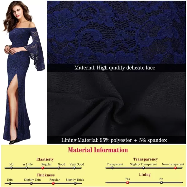 VFSHOW Womens Off Shoulder Bell Sleeve Formal Evening Wedding Party Maxi DressNew Blue Lace