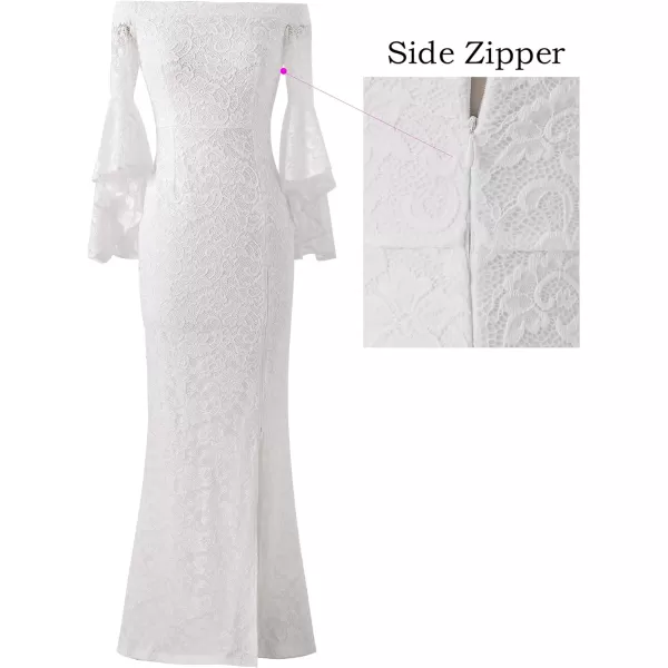 VFSHOW Womens Off Shoulder Bell Sleeve Formal Evening Wedding Party Maxi DressOffwhite Lace