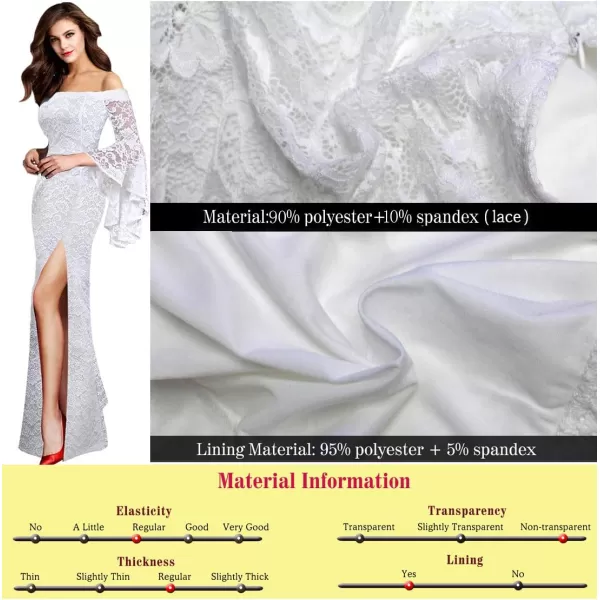 VFSHOW Womens Off Shoulder Bell Sleeve Formal Evening Wedding Party Maxi DressOffwhite Lace