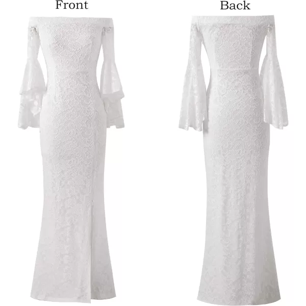 VFSHOW Womens Off Shoulder Bell Sleeve Formal Evening Wedding Party Maxi DressOffwhite Lace