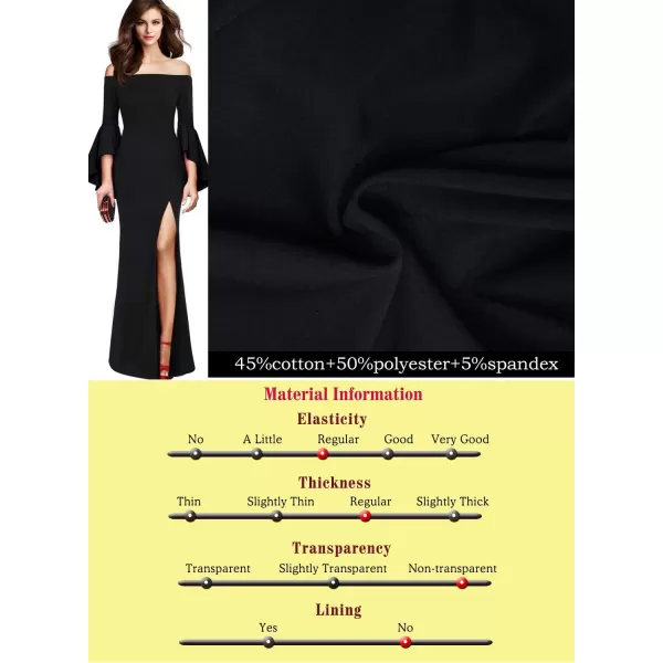 VFSHOW Womens Off Shoulder Bell Sleeve Formal Evening Wedding Party Maxi DressPlaid Blackcotton Blend