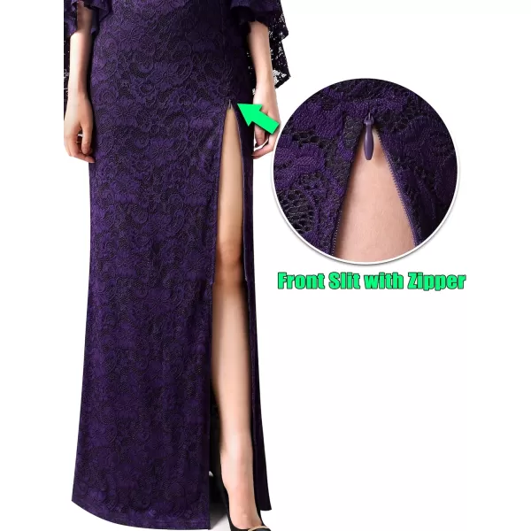 VFSHOW Womens Off Shoulder Bell Sleeve Formal Evening Wedding Party Maxi DressPurple Lace2