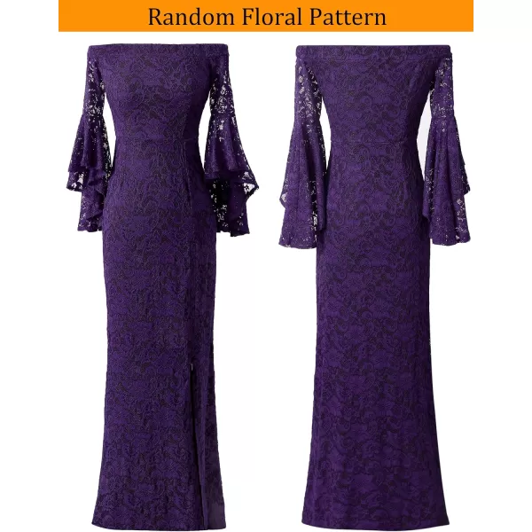 VFSHOW Womens Off Shoulder Bell Sleeve Formal Evening Wedding Party Maxi DressPurple Lace2