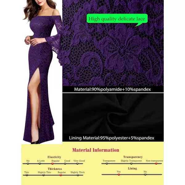 VFSHOW Womens Off Shoulder Bell Sleeve Formal Evening Wedding Party Maxi DressPurple Lace2