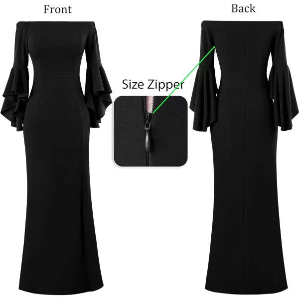 VFSHOW Womens Off Shoulder Bell Sleeve Formal Evening Wedding Party Maxi DressSolid Black2